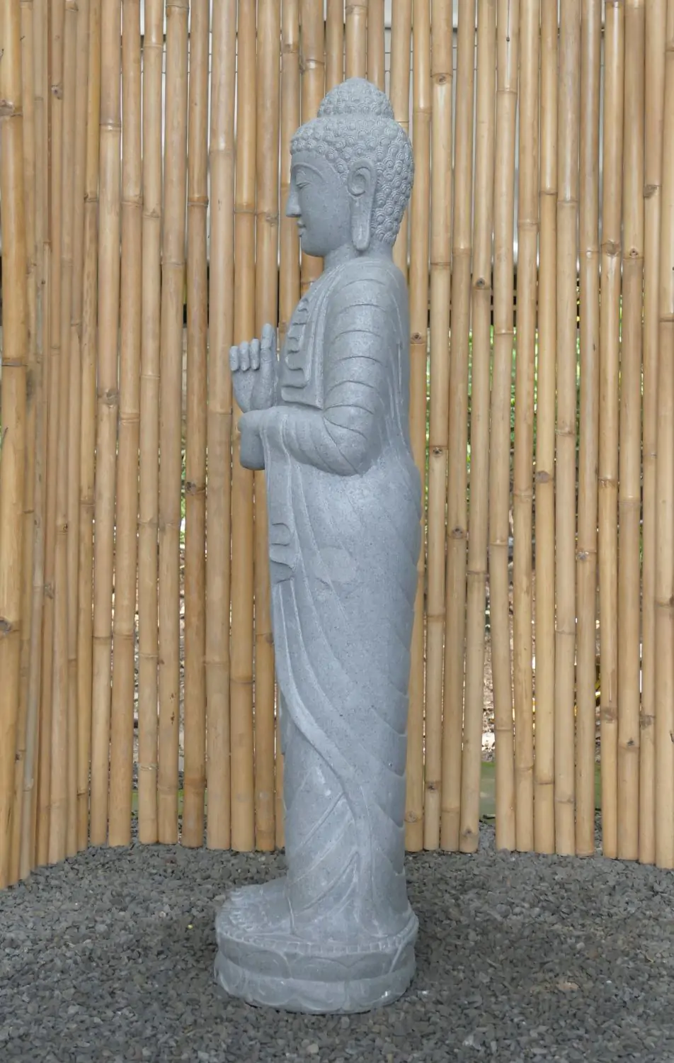  Product image 3 of the product “Standing Buddha made of Riverstone in Dharmachakra position - gesture of wheel of the teaching of Dharma. About 151cm height ”